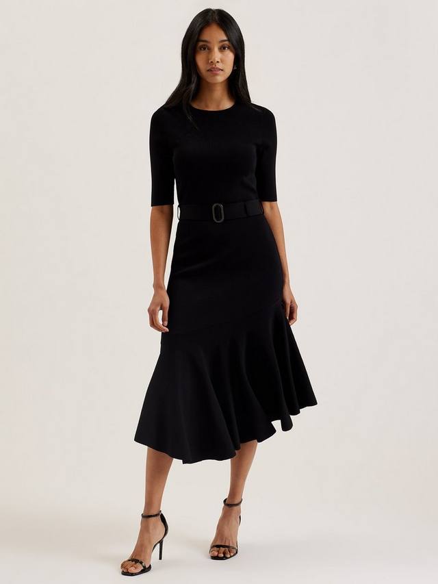 

Трикотажное платье миди с легкомысленной юбкой Ted Baker, черный