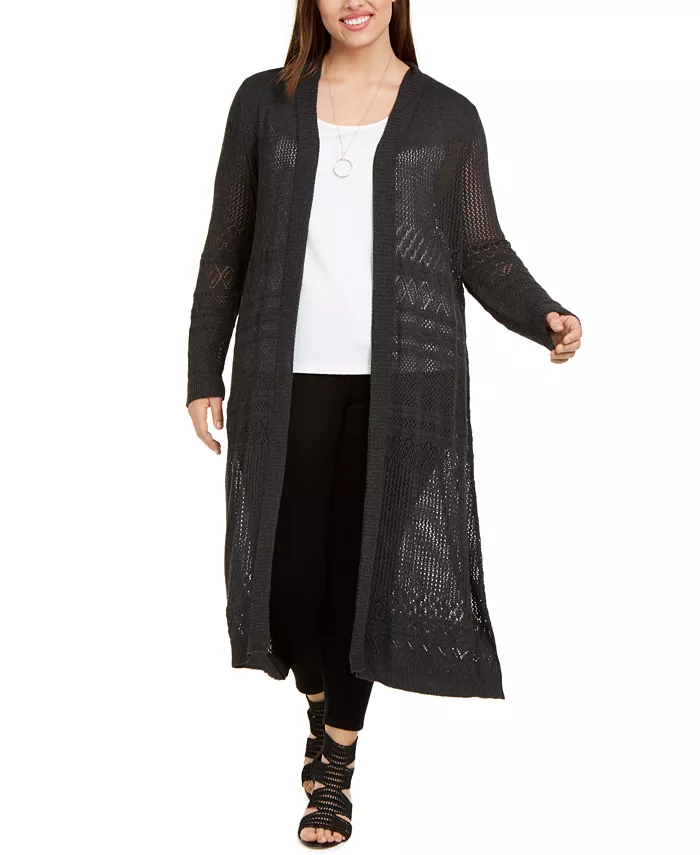 

Кардиган-длиннополый с ажурной вязкой Plus Size Belldini, серый
