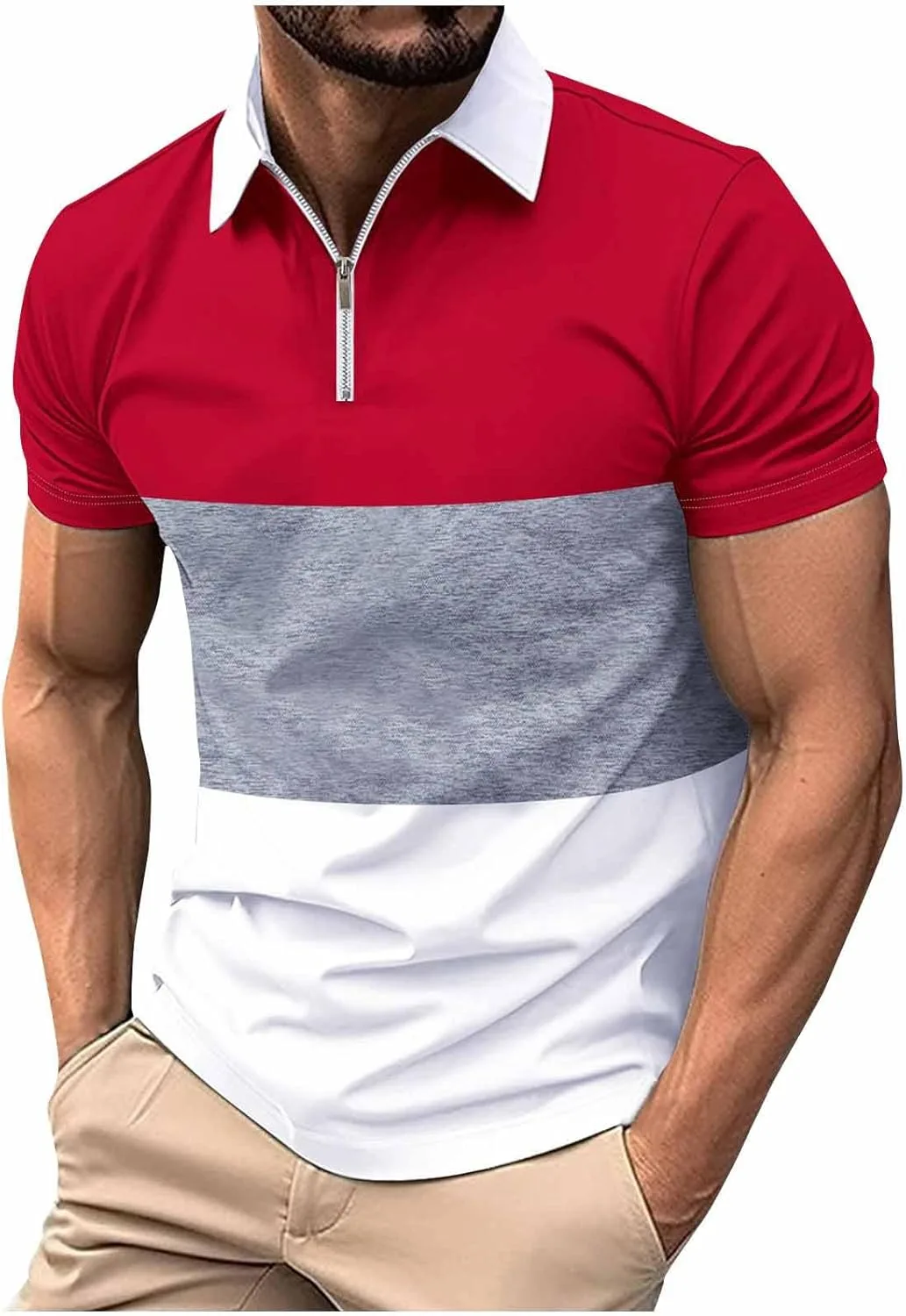 Футболка для гольфа мужская Quarter Zip с коротким рукавом и цветными блоками