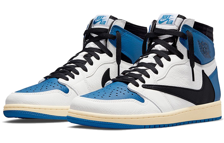 Jordan Air 1 Retro High X Fragment Design X Travis Scott 'Sail Black Military Blue' Синий Белый Черный — фото 3
