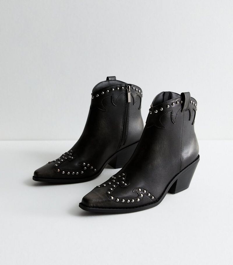

Черные ковбойские сапоги из искусственной кожи с шипами New Look, черный