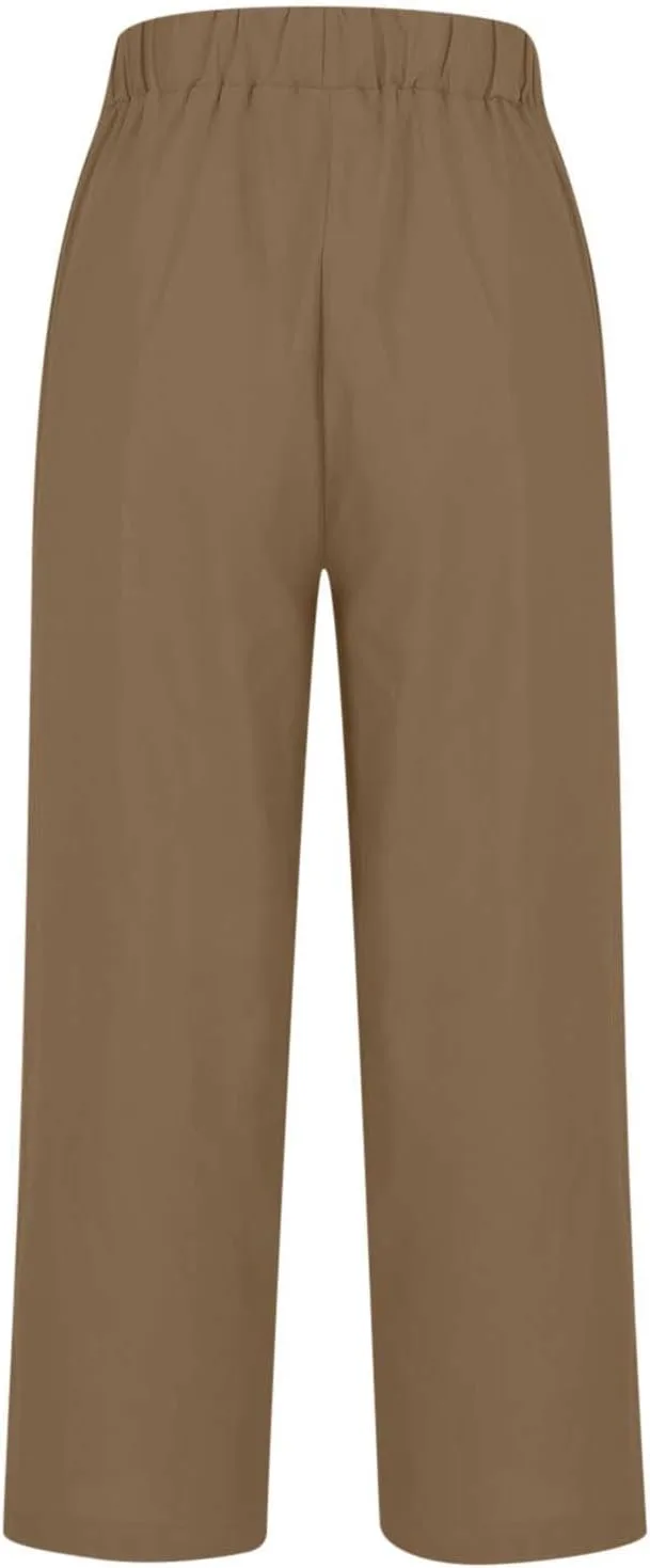 Женские брюки Casual Cotton Linen с эластичным поясом и шнурком — фото 4