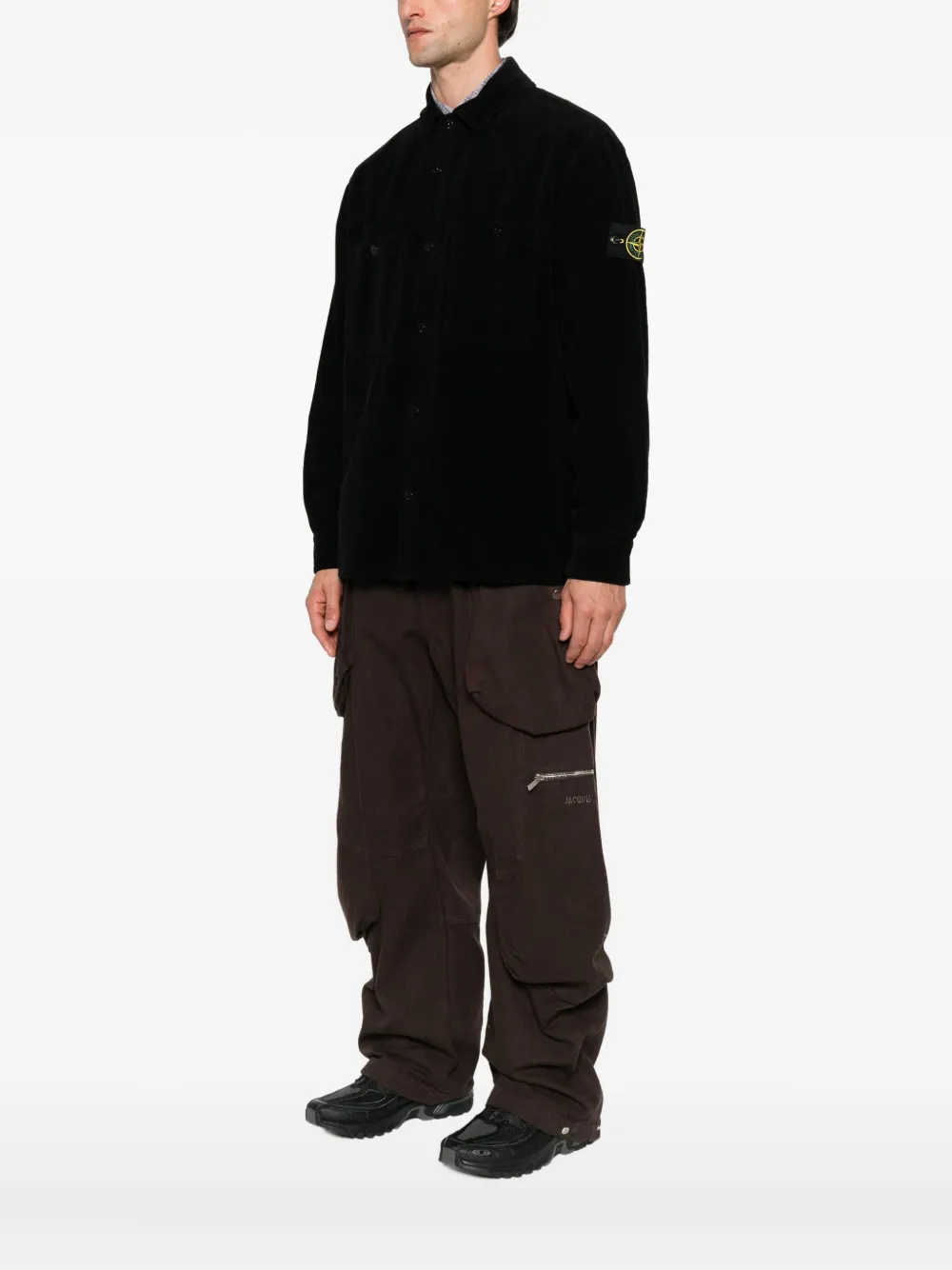 Хлопковая рубашка с длинными рукавами Stone Island, черный — фото 3