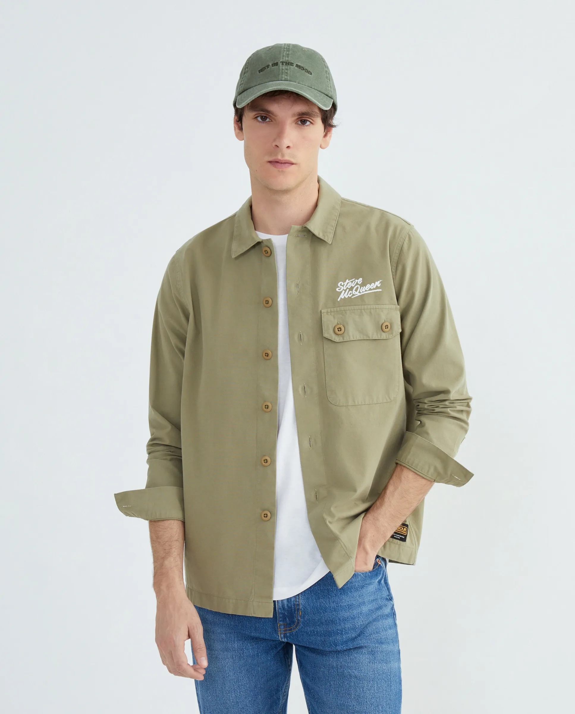 

Мужская рубашка с нагрудным карманом и логотипом Barbour International, военный зеленый