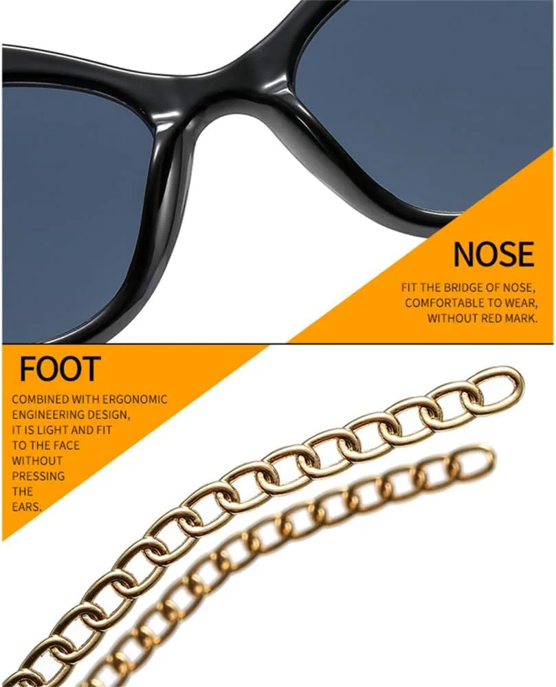 

Солнцезащитные очки в стиле «кошачий глаз» в стиле ретро для женщин и мужчин, с металлической цепочкой, защита от ультрафиолета UV400 HDUBFY, Black Beige Gray