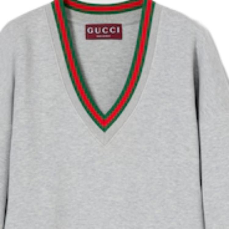Хлопковая трикотажная толстовка с логотипом Web Gucci, светлый серый — фото 3