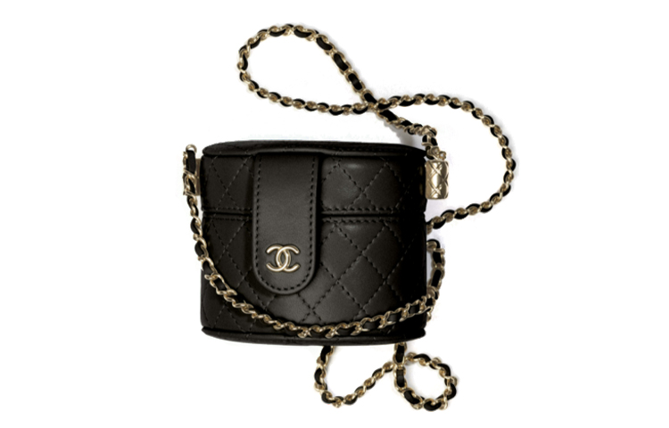 

CHANEL Сумка-цилиндр из тисненой кожи ягненка Косметичка Женская черная сумка через плечо
