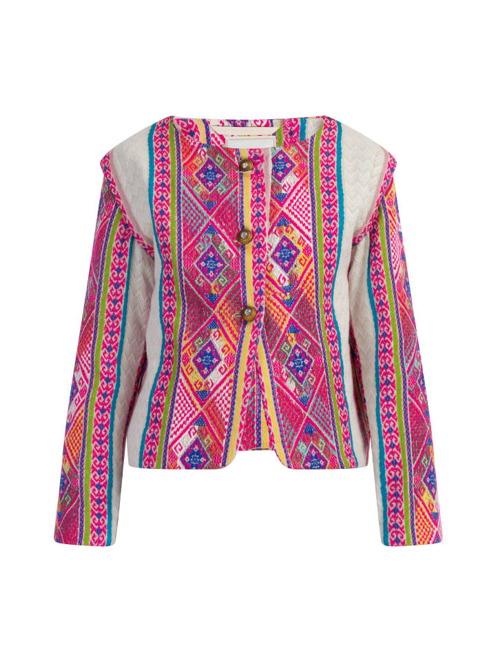 

Куртка для девочек с разноцветным розовым этническим узором IZIA