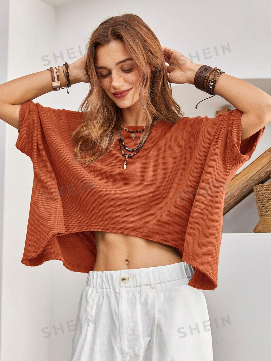 

Футболка дышащая женская Shein BohoFeels с асимметричным подолом, оранжевый