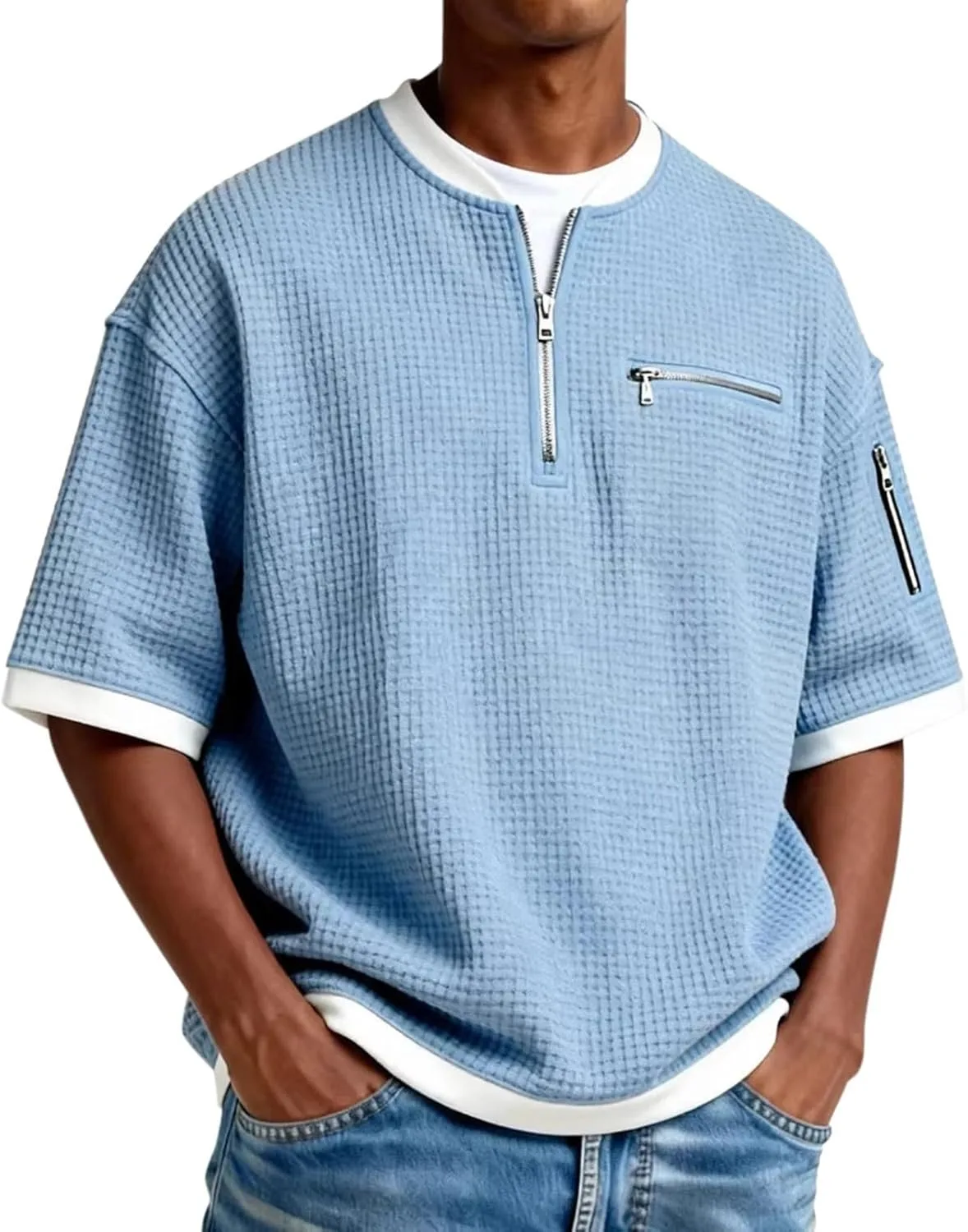 

Мужская футболка с коротким рукавом и 1/4 молнией, в стиле ретро