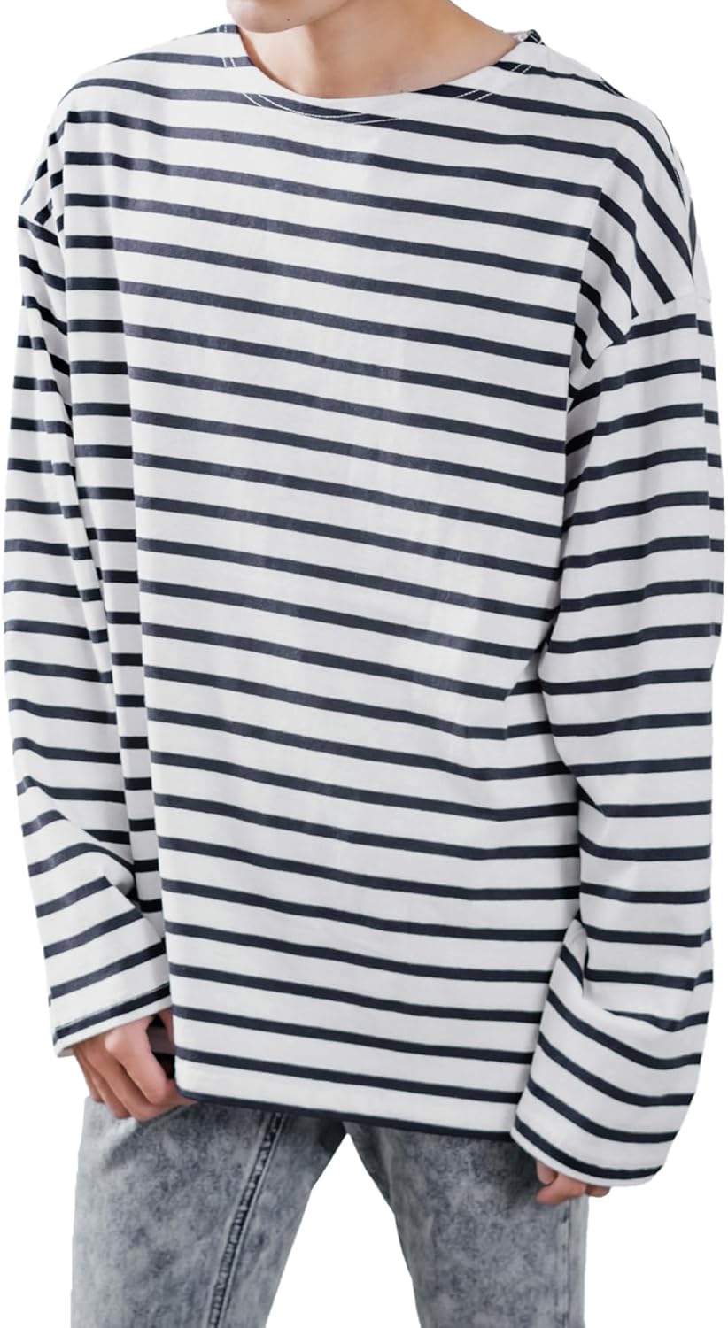 

Мужская полосатая футболка с длинными рукавами и вырезом-лодочкой Inprobes 50415 Improves, белый/темно-синий