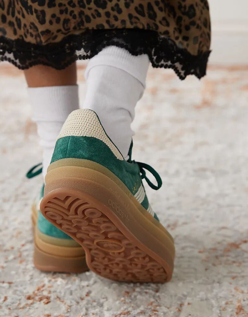 Кроссовки Gazelle Bold на платформе зеленого и белого цвета adidas Originals — фото 3