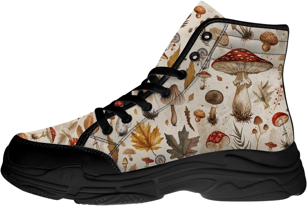 

Кроссовки Mushroom на высокой подошве для женщин, текстильные кроссовки на шнуровке, подарки для нее и для него Generic, коричневый