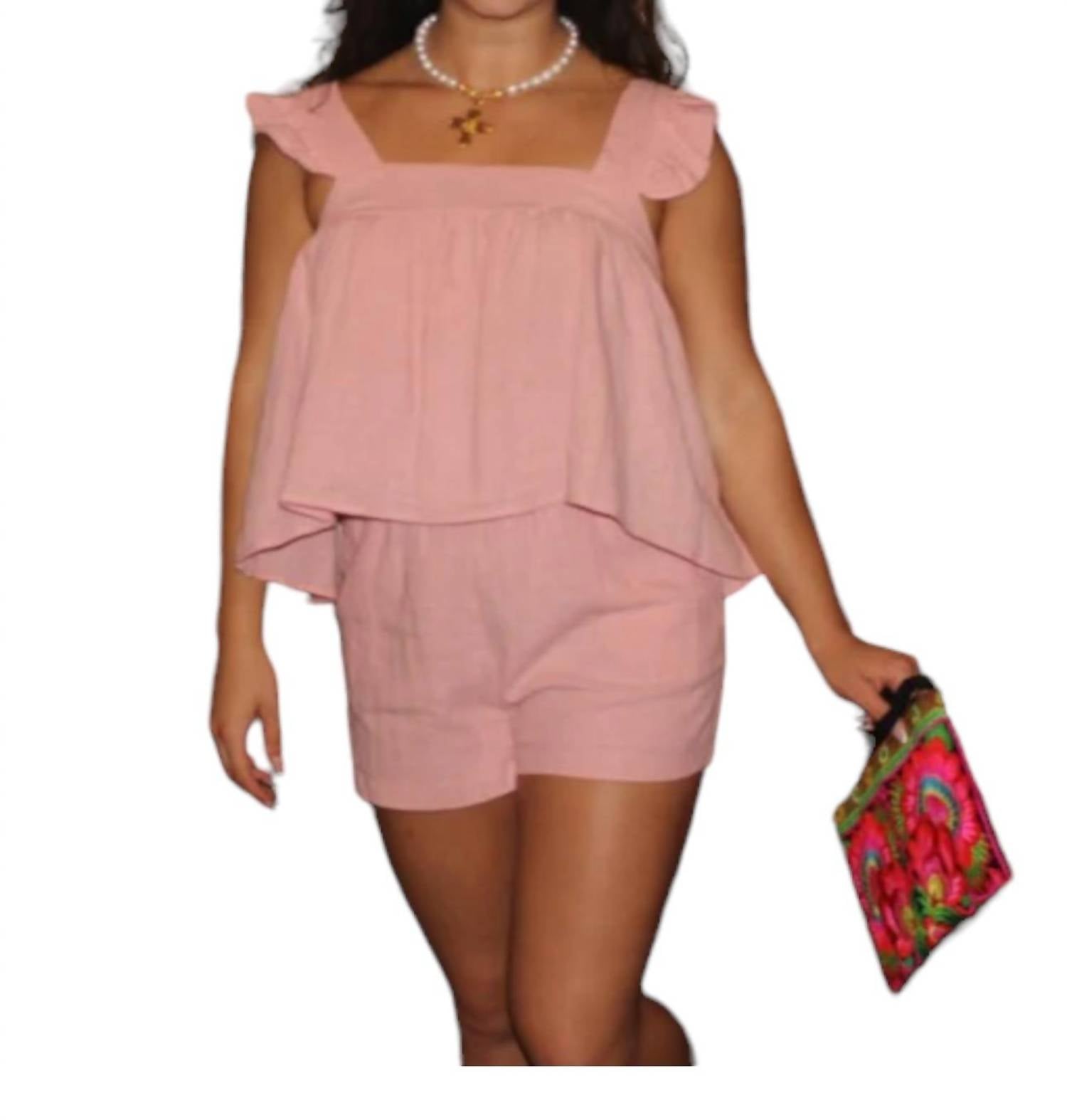

Майка-топ Stella Solid Gauze Ruffle Tank Top светло-розового цвета Karlie