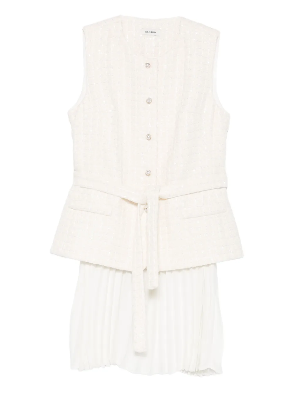 

Плиссированное платье мини с пайетками SANDRO, нейтральный