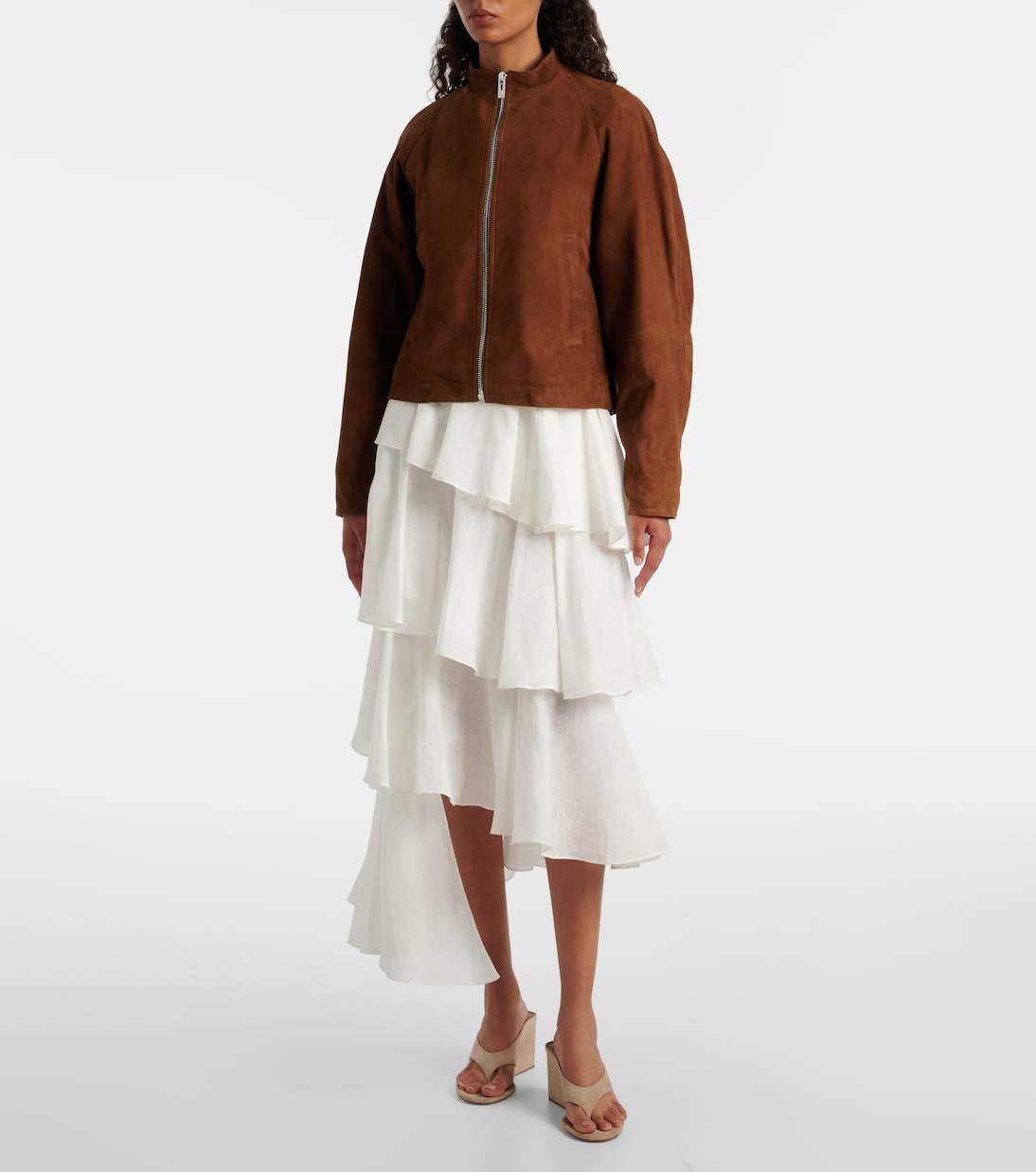 Асимметричная юбка макси из хлопка и льна Alaïa, Blanc — фото 2