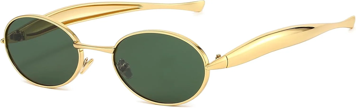 

Солнцезащитные очки AIEYEZO в стиле ретро, ​​овальные, для женщин и мужчин, модные, в золотой оправе, в форме сардин, подходят для маленьких лиц, Gold/Green