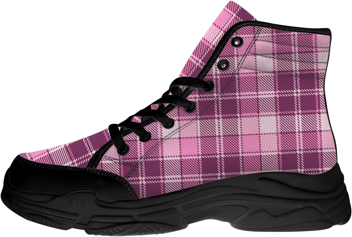 

Мужские и женские высокие кеды в шотландскую клетку, кеды на шнуровке с платформой из ткани, подарки для него и для нее Generic, розовый