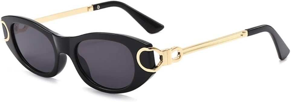 

Ретро овальные солнцезащитные очки для женщин в стиле 90-х, классическая оправа «кошачий глаз», модные винтажные солнцезащитные очки с золотистым металлическим покрытием BS1800S BAODAREN, Black/Grey