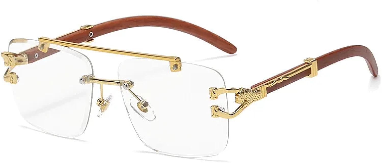 

Деревянные солнцезащитные очки для женщин и мужчин, золотистый леопардовый принт, двойная огранка линз, декоративные очки с защитой от УФ-излучения UV400 DSVIGF, Gold Clear