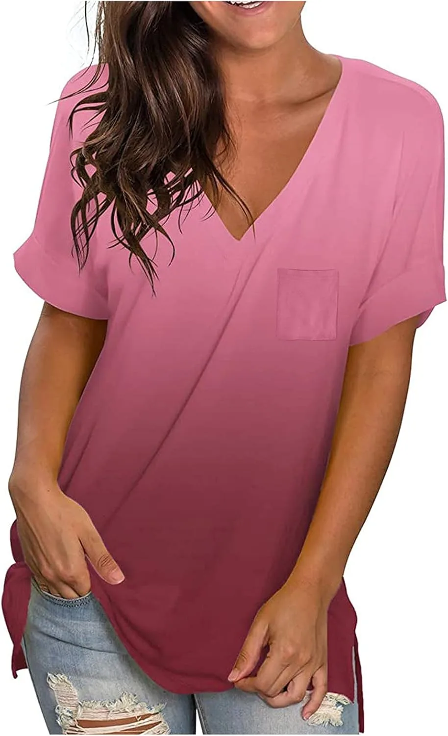 

Женская летняя блузка с карманами и V-образным вырезом RKSTN