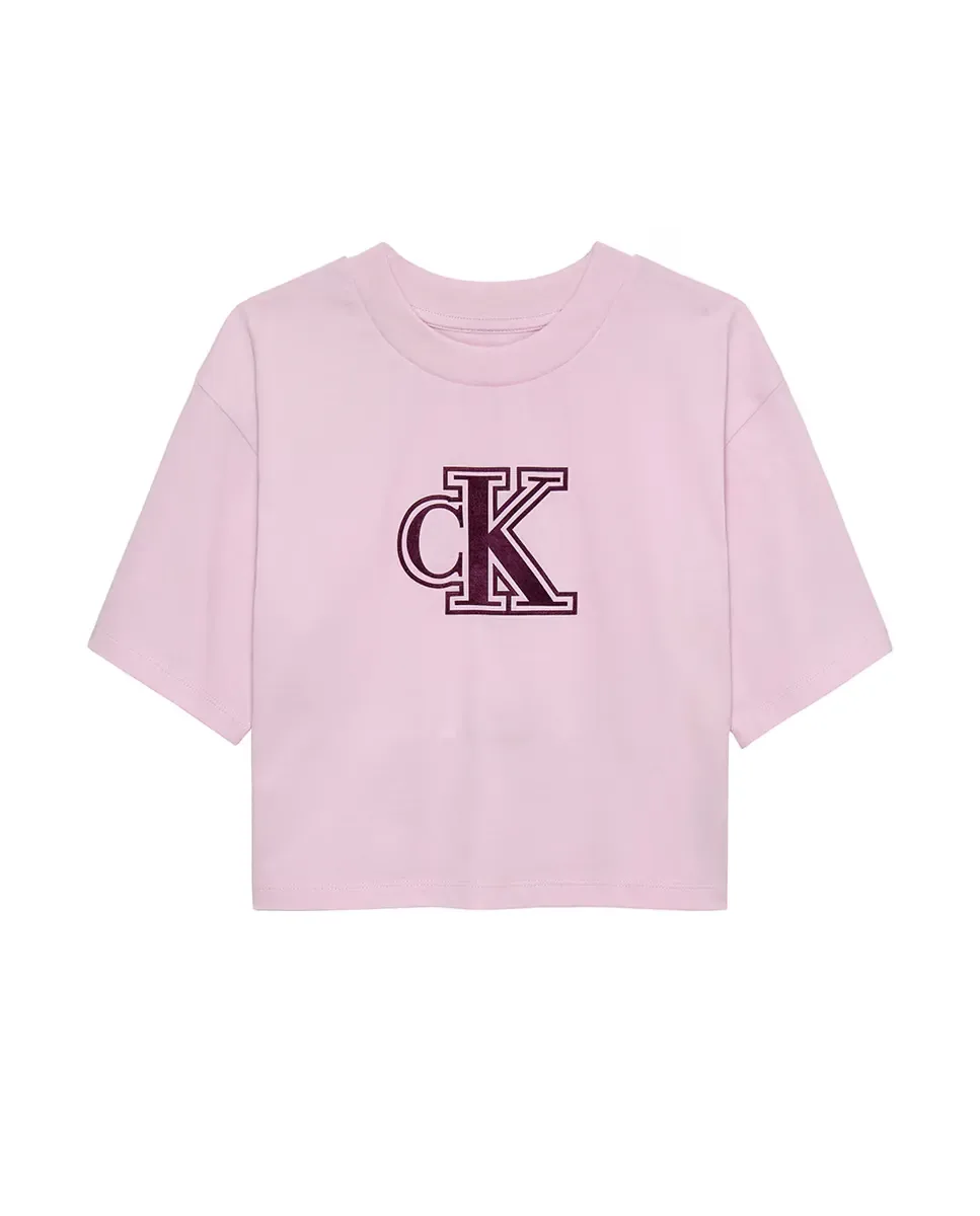 Девочка футболка свободного кроя с монограммой Calvin Klein, розовый
