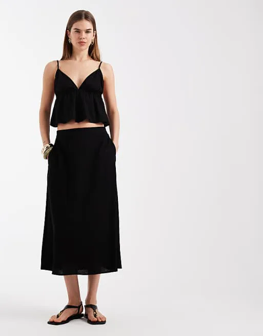 

Черная льняная юбка миди с эффектом прикосновения Vero Moda
