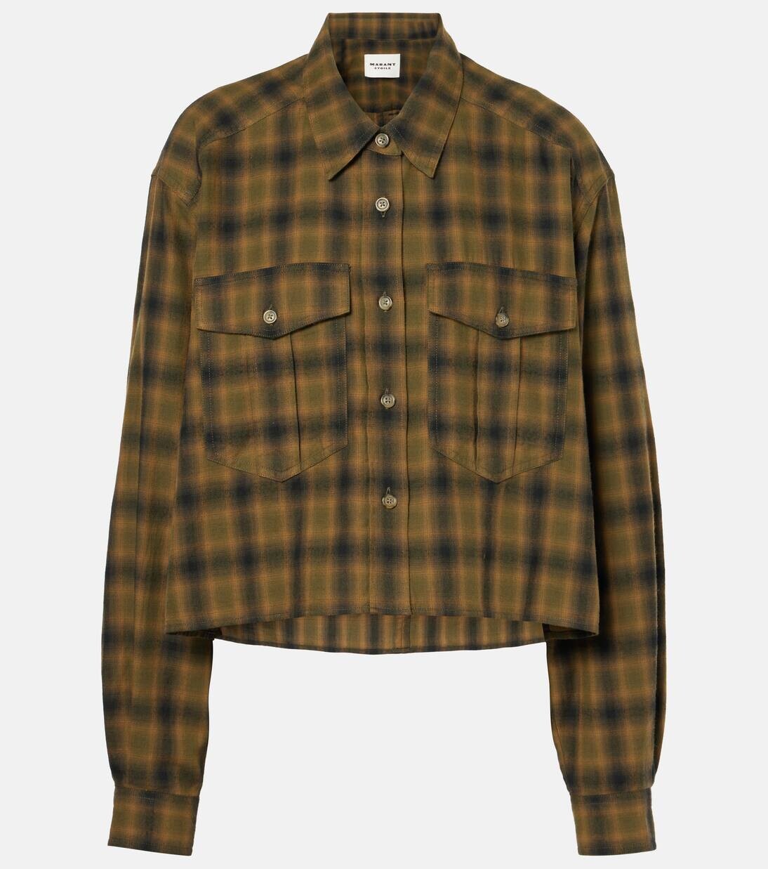 

Укороченная хлопковая рубашка в клетку Telina Marant Etoile, цвет khaki/khaki