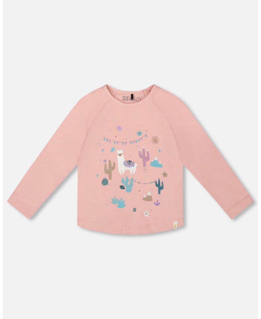 

Хлопковая футболка для девочки, пыльно-розовая с ламой - для малышей/детей Deux par Deux, Dusty pink