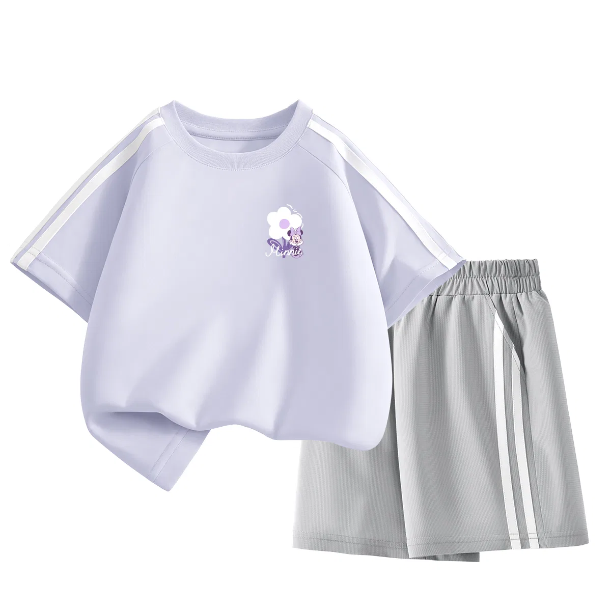 Детская повседневная спортивная футболка с круглым вырезом Disney, Di Xin Huani K Dream Purple+Solid Color Phantom Gray
