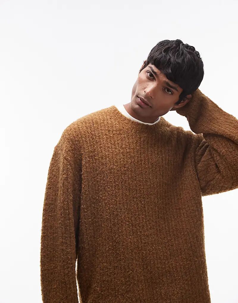 

Свободный джемпер с потертостями коричневого цвета Topman