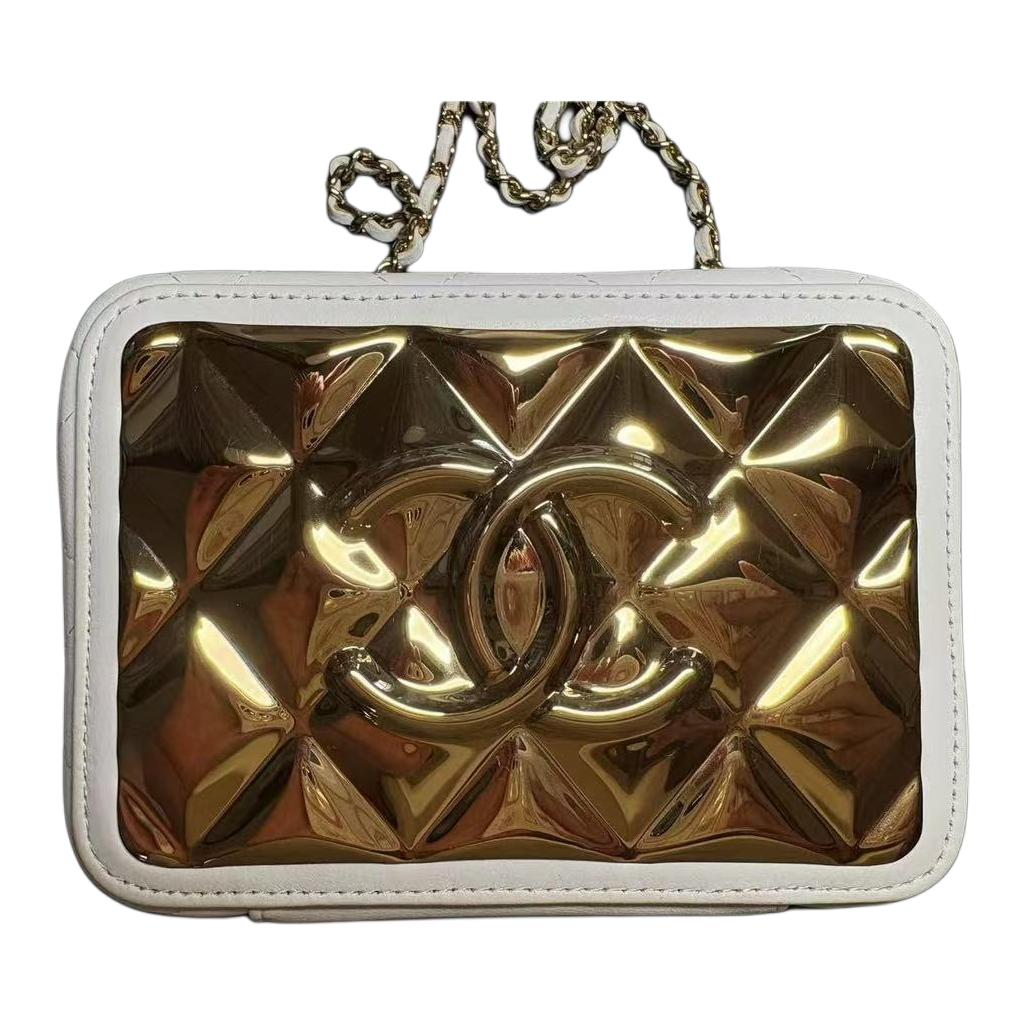 

CHANEL Кожаная косметичка Фотосумка Короб-сумка Женская сумка через плечо Белая сумка-кроссбоди