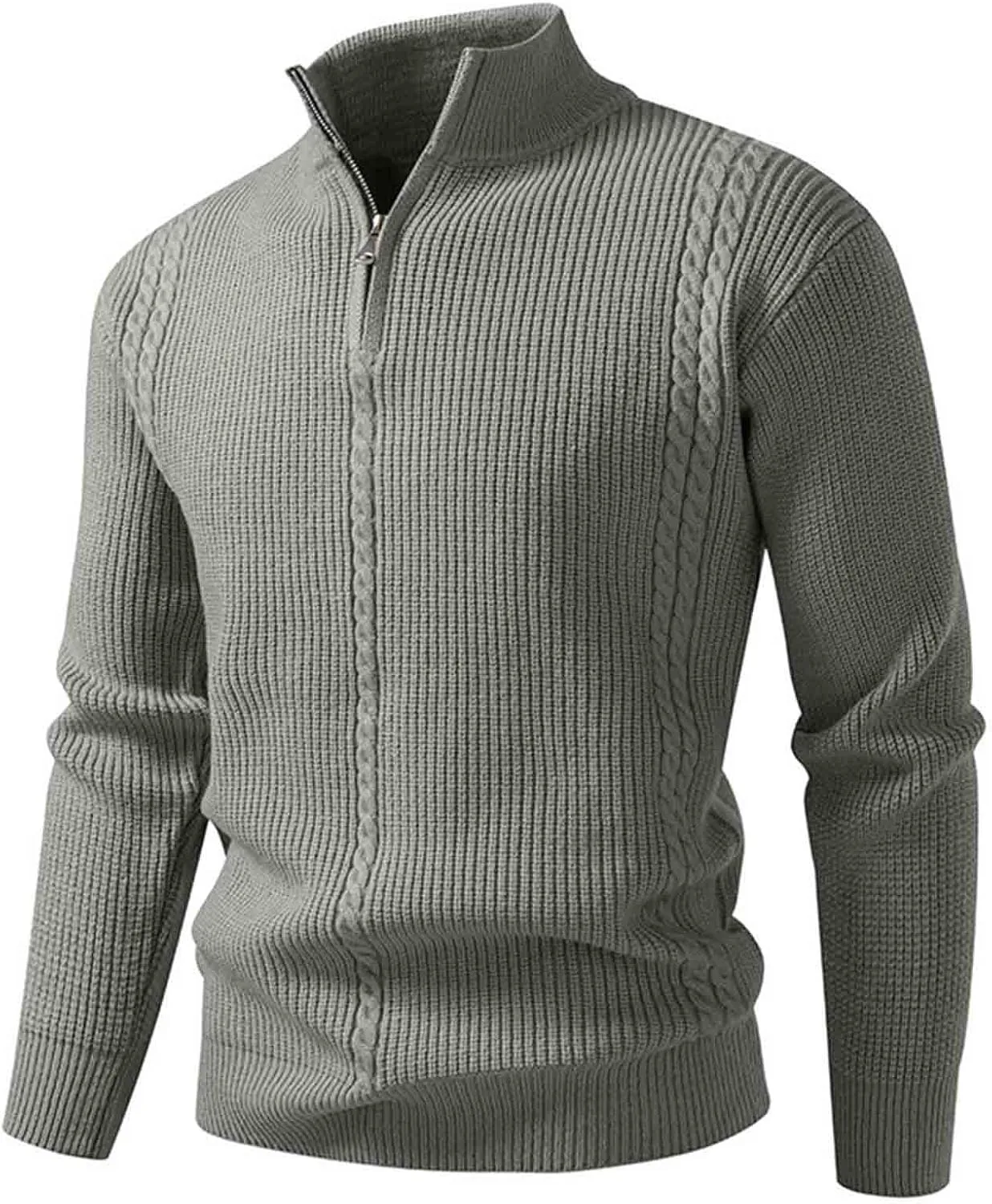 

Мужской пуловер с четвертью молнии Slim Fit, легкий, с длинными рукавами и воротником-стойкой QUNPIU