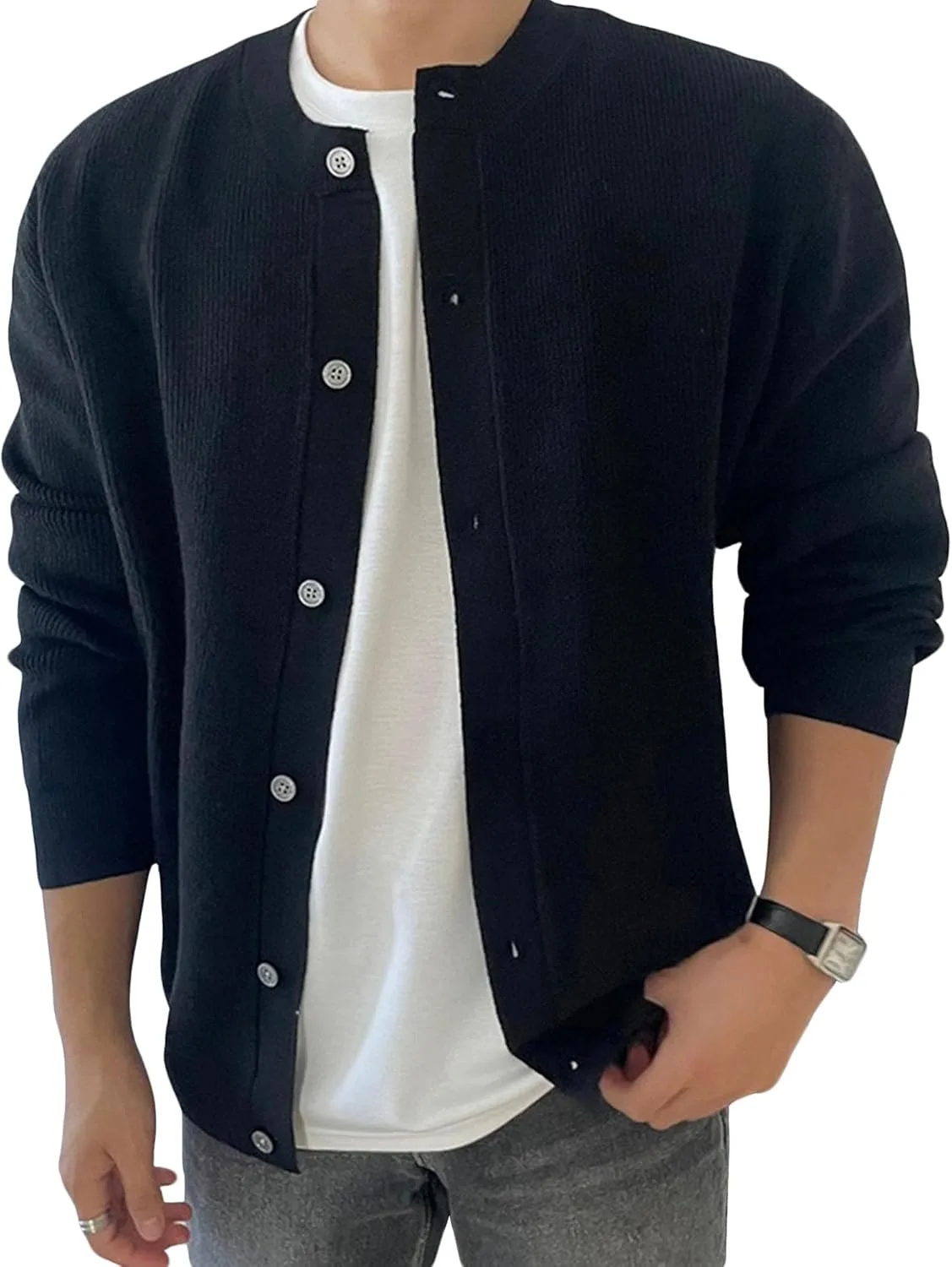 

Мужской кардиган V-образного выреза на пуговицах SWJGLITTR