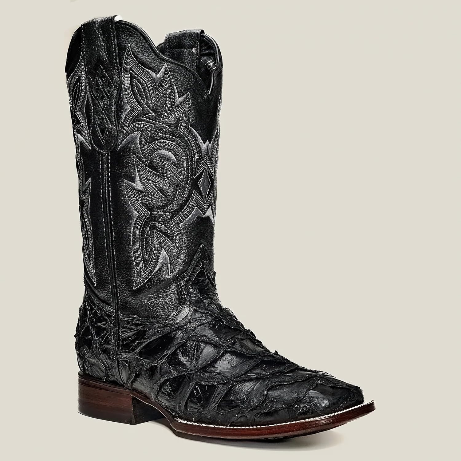 Мужские ботинки Rodeo Cartie из натуральной кожи экзотической рыбы пиарауку с квадратным носком - черные Generic — фото 2