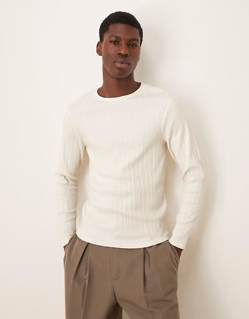 

Футболка свободного кроя Muscle Fit с длинными рукавами и отделкой в рубчик кремового цвета Asos Design, Бежевый, Футболка свободного кроя Muscle Fit с длинными рукавами и отделкой в рубчик кремового цвета Asos Design