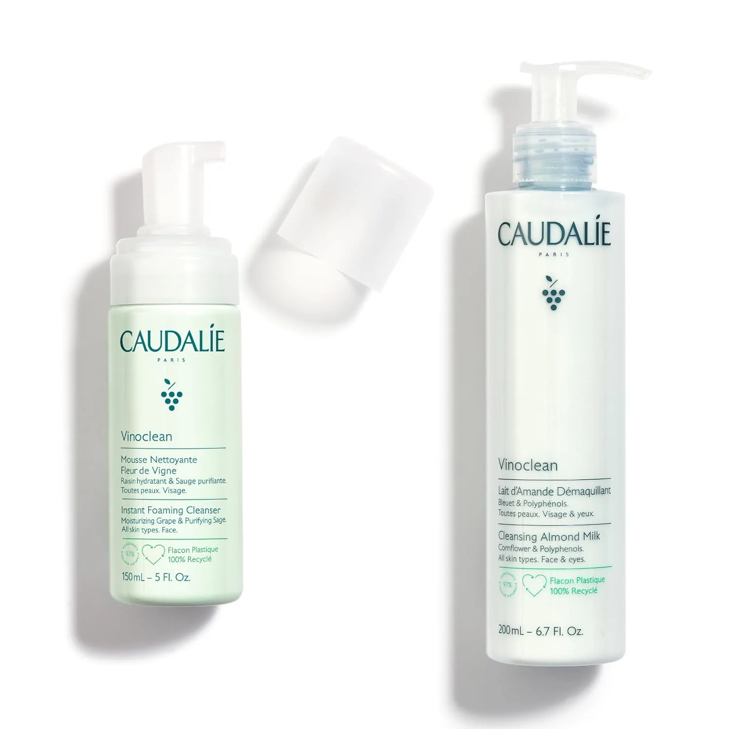 Набор из двух пенок для умывания Caudalie Instant Foaming Cleanser и Vinoclean Gentle Cleansing Almond Milk.