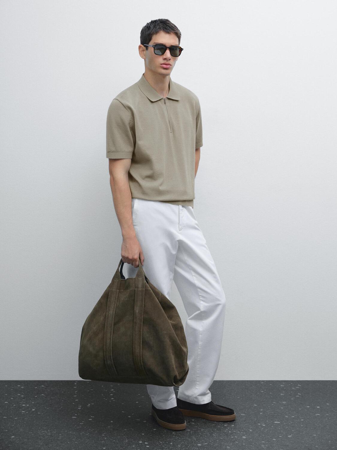 

Рубашка-Поло из хлопкового трикотажа с застежкой-молнией на четверть Massimo Dutti, серо-коричневый