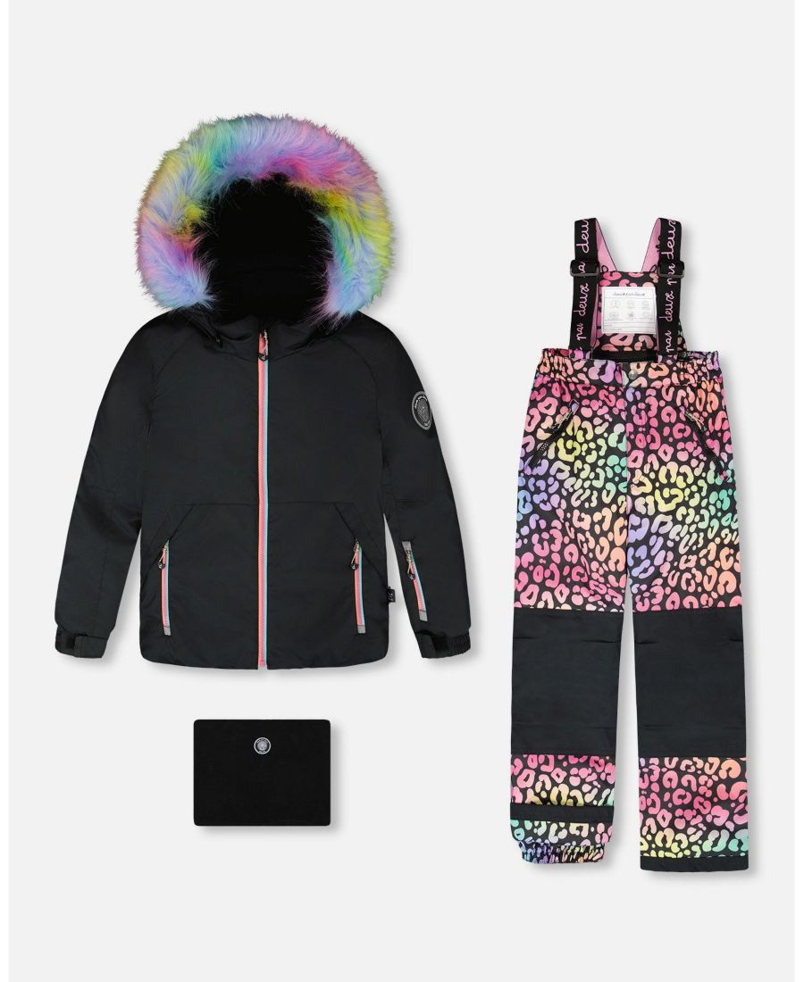 

Детский комбинезон-снег для девочек, состоящий из двух частей, с радужным леопардовым принтом - для малышей и детей Deux par Deux, Rainbow leopard