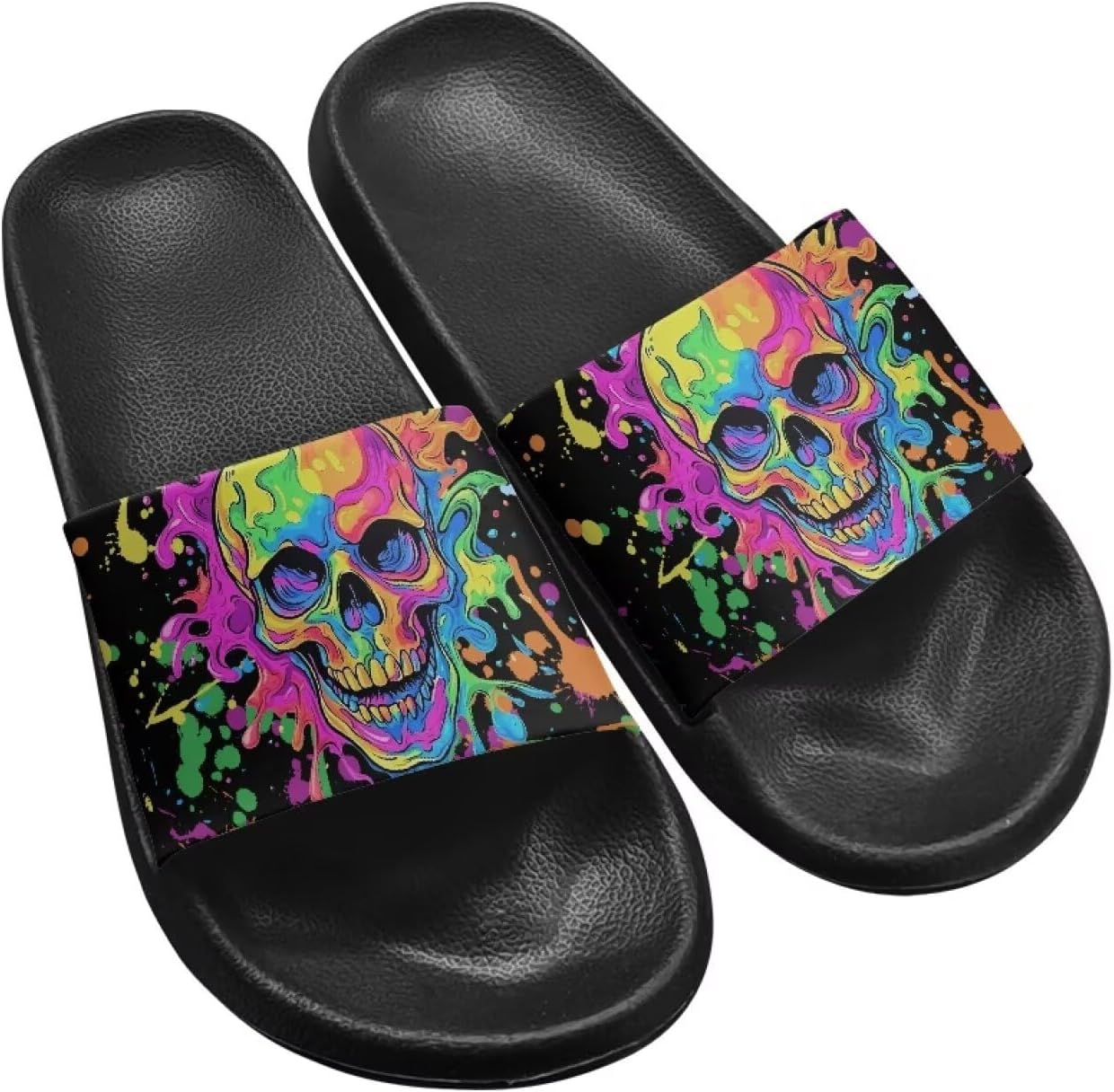 

Сандалии-шлепанцы с открытым носком для мужчин, летняя пляжная обувь для воды и бассейна, легкая обувь для отдыха, размеры US 6-11 Twousenru, Colorful Inked Skull