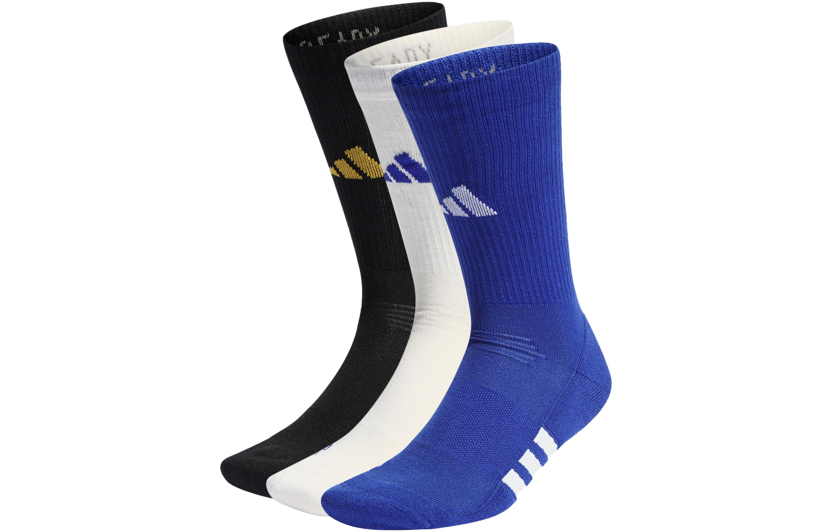 Носки до середины икры Унисекс 3 пары Adidas, 3 пары (Белый+Полуфлуоресцентный синий+Чёрный) — фото 2