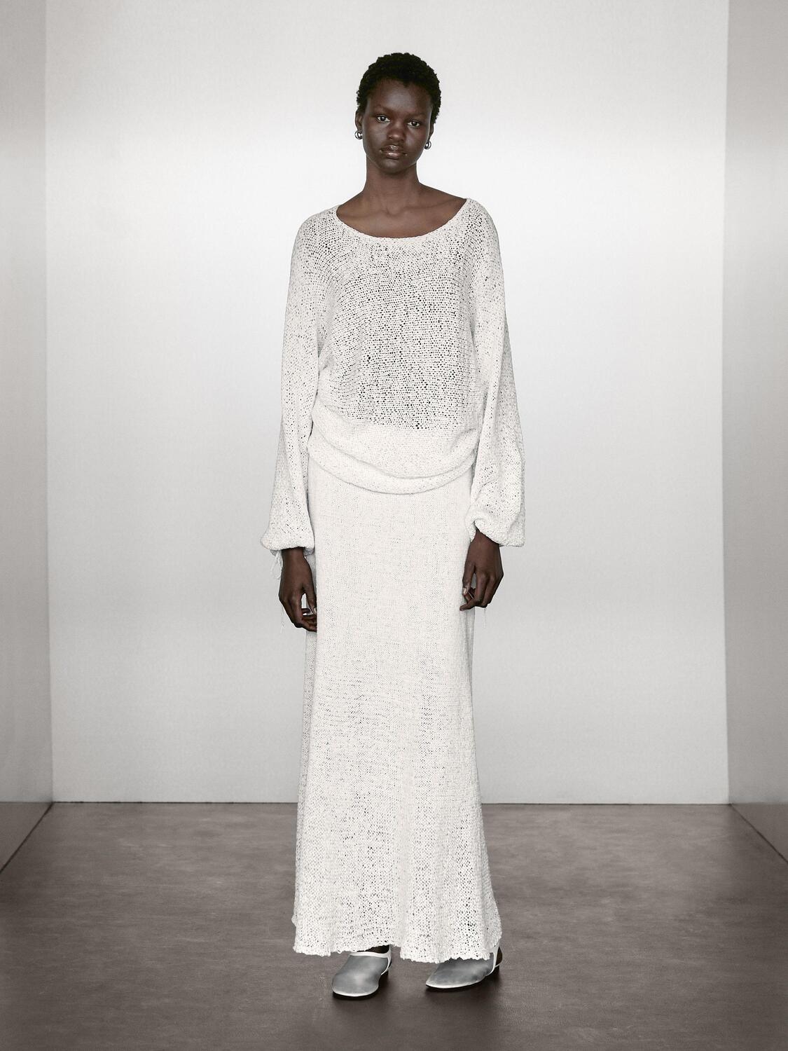 

Юбка миди из смесовой хлопковой ткани Massimo Dutti, белый