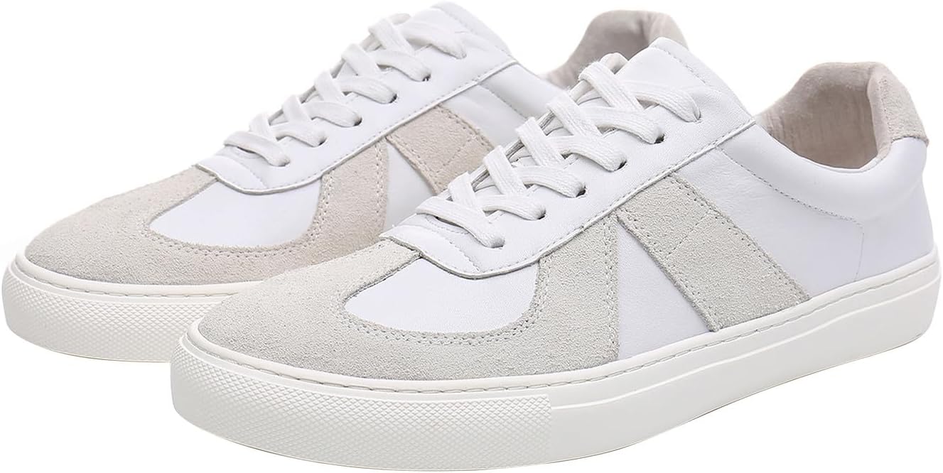 

Мужские повседневные кроссовки Santimon из натуральной кожи - двухцветные дерби низкие спортивные туфли для комфорта и стиля, белый/серый