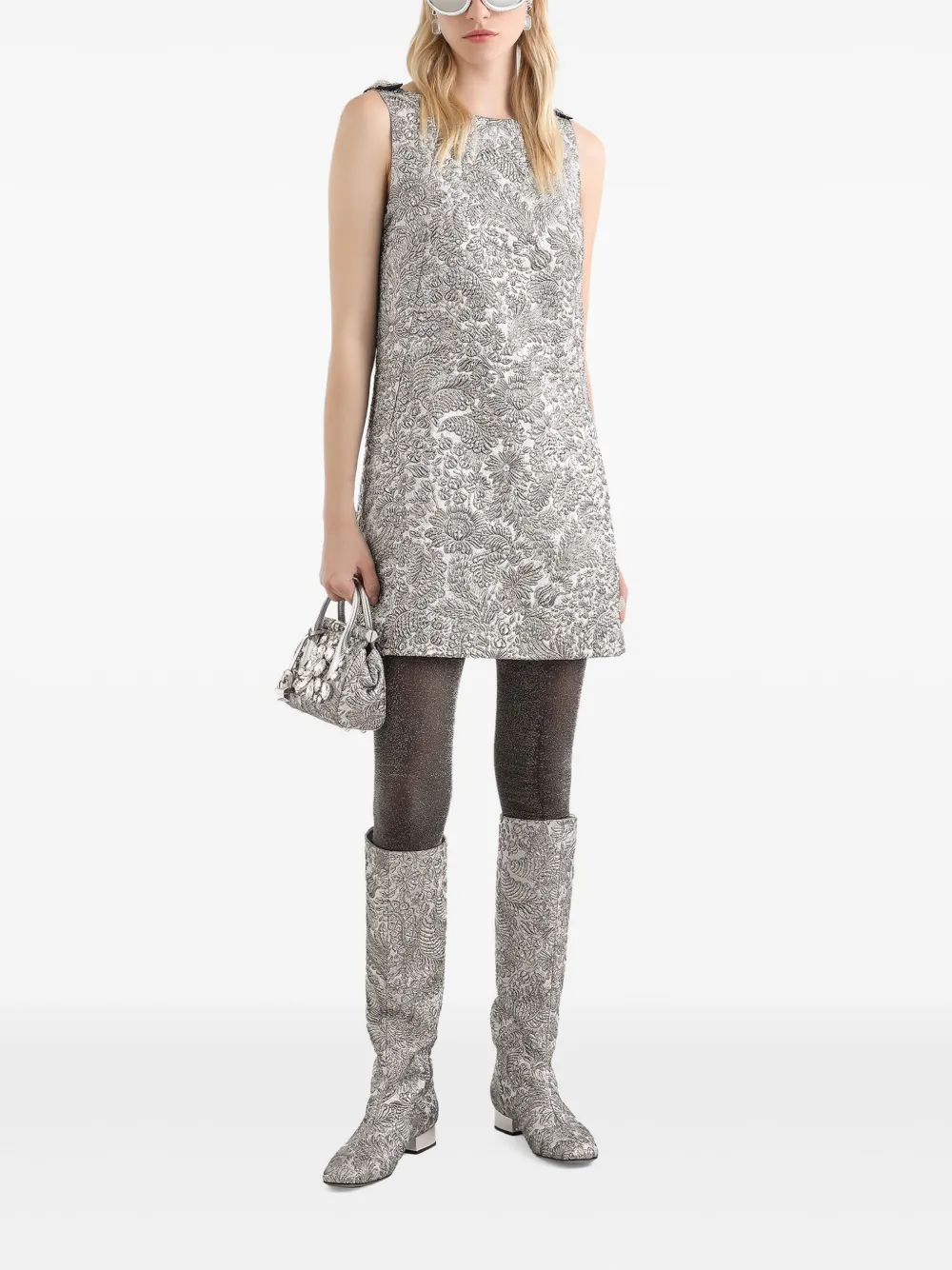 

Жаккардовое платье мини с цветочным узором Dolce & Gabbana, серебристый