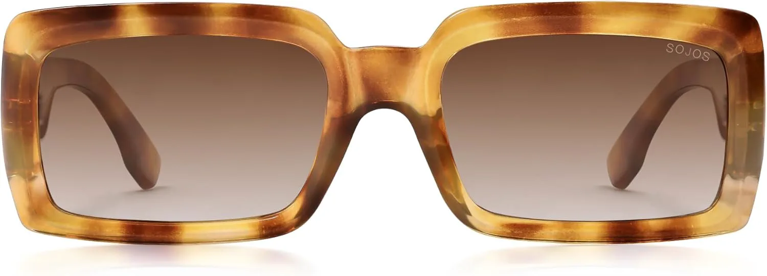 

SOJOS Модные ретро прямоугольные поляризованные солнцезащитные очки для мужчин в стиле 90-х, квадратные для женщин SJ2388, Yellow Tortorise Frame Brown Grading Lens