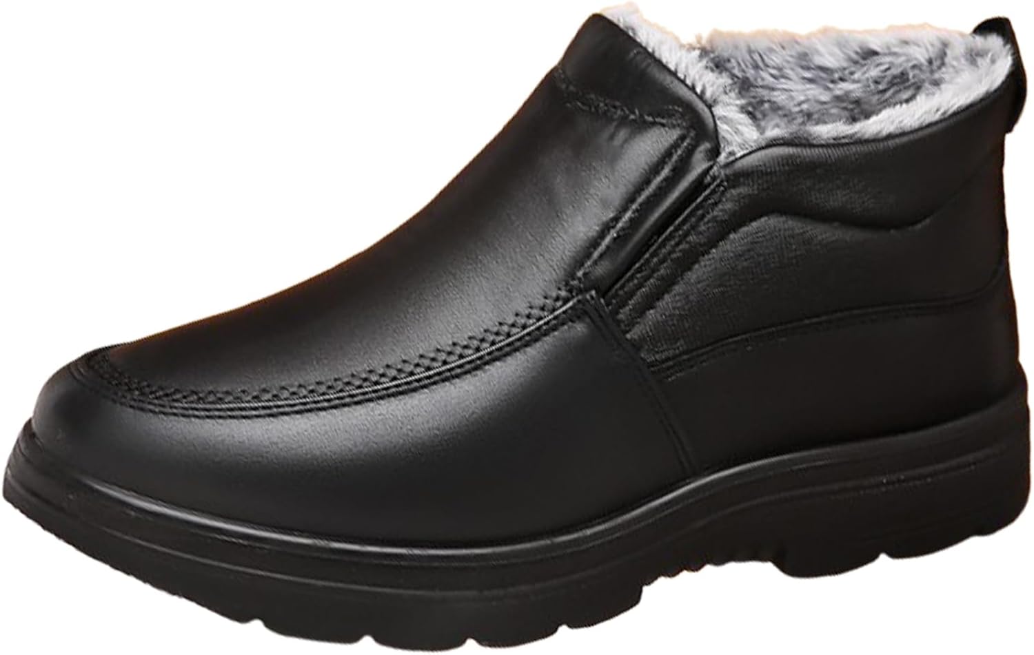 

Мужские кожаные теплые ботинки на меху, слипоны для снега, противоскользящие зимние кроссовки, водонепроницаемые ортопедические повседневные туфли Generic, черный