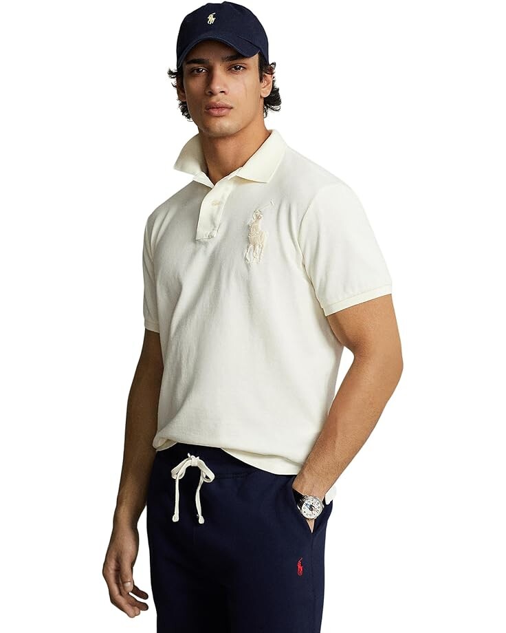 

Поло Polo Ralph Lauren Custom Slim Fit Big Pony Mesh Shirt, цвет Clubhouse Cream
