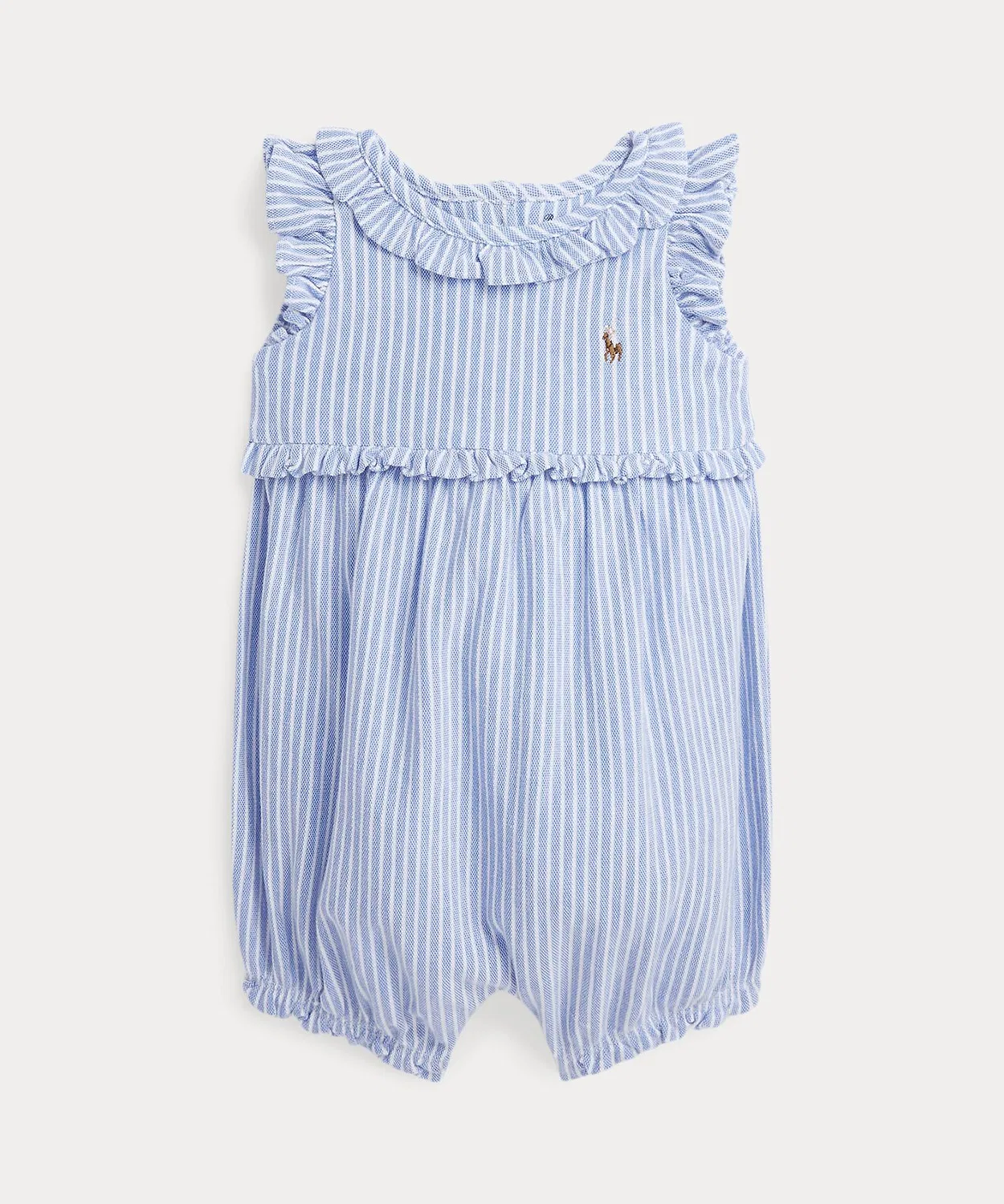 Комбинезон-ползунки с полоской и рюшами Ralph Lauren из хлопкового трикотажа, синий