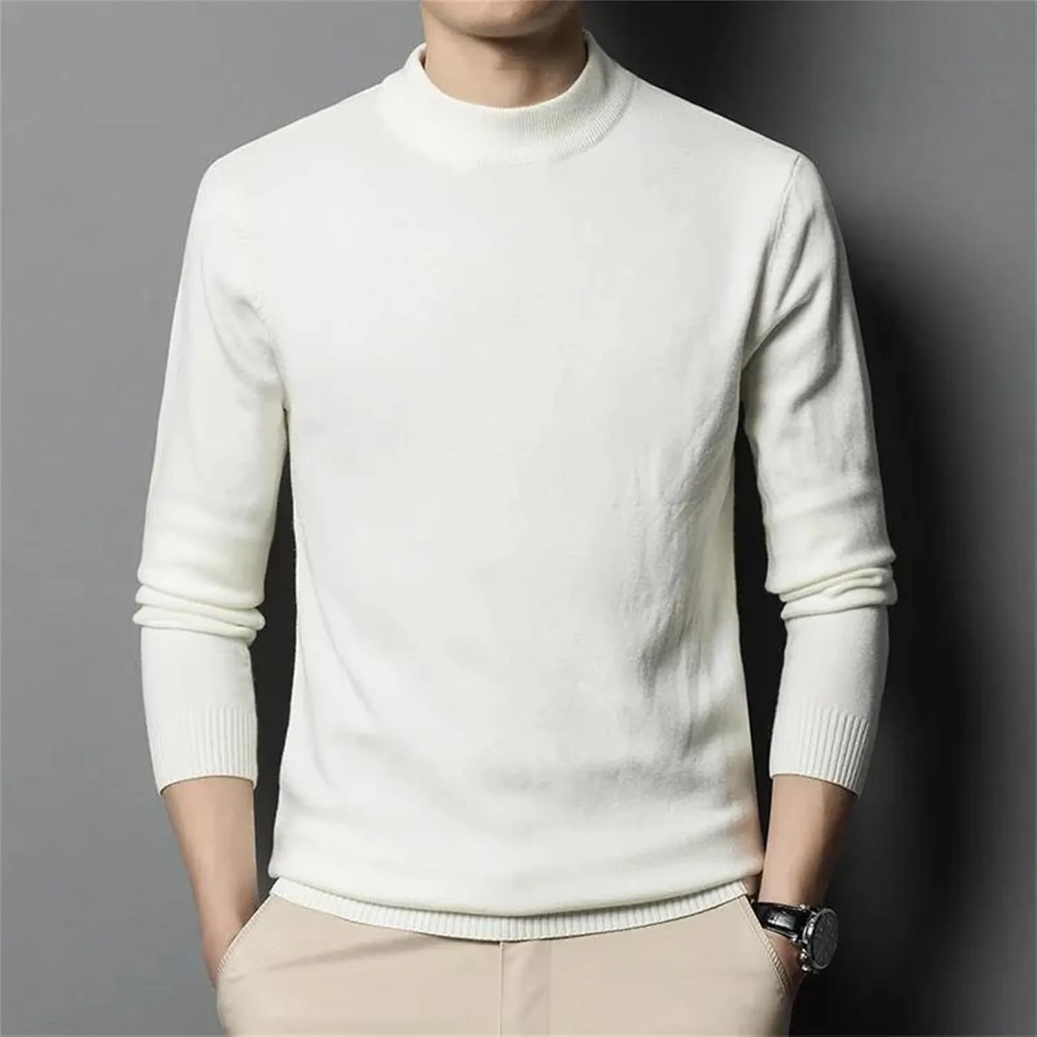 Мужской свитер с полуводолазкой, Slim Fit, длинный рукав — фото 2