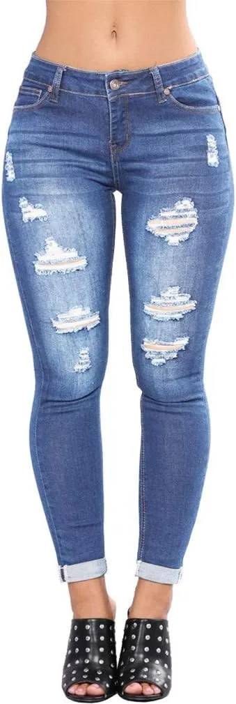 

Chowsir женские рваные джинсы с эффектом подтяжки